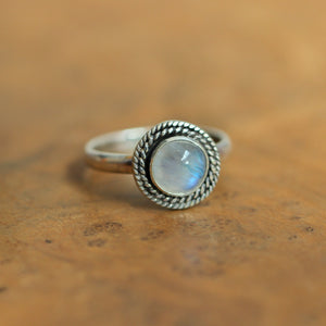 Rainbow Moonstone Ring - Western Ring - .925 Sterling Silver - Moonstone Stacker