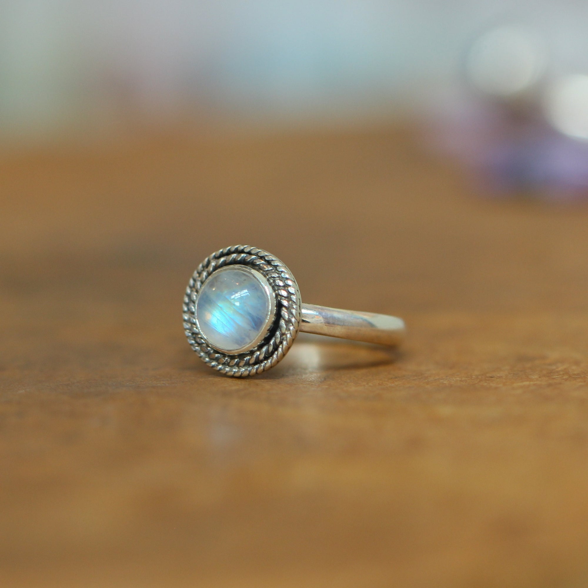 Rainbow Moonstone Ring - Western Ring - .925 Sterling Silver - Moonstone Stacker