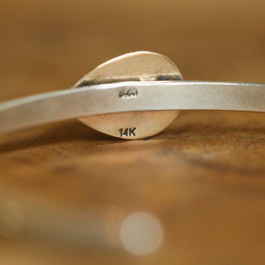 Jade Bracelet 14K Gold - Jade Cuff Bracelet - Silver and Gold Bangle