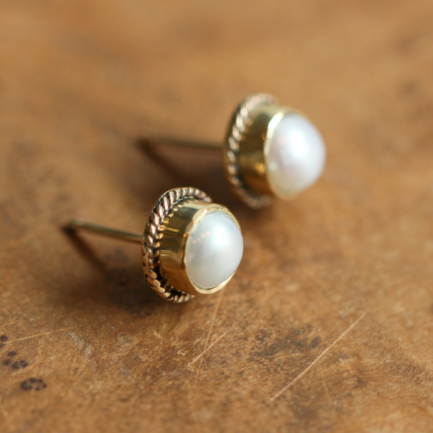 Freshwater Pearl Stud Earrings - 14KT and 18KT Gold - Dainty Mabe Pearl