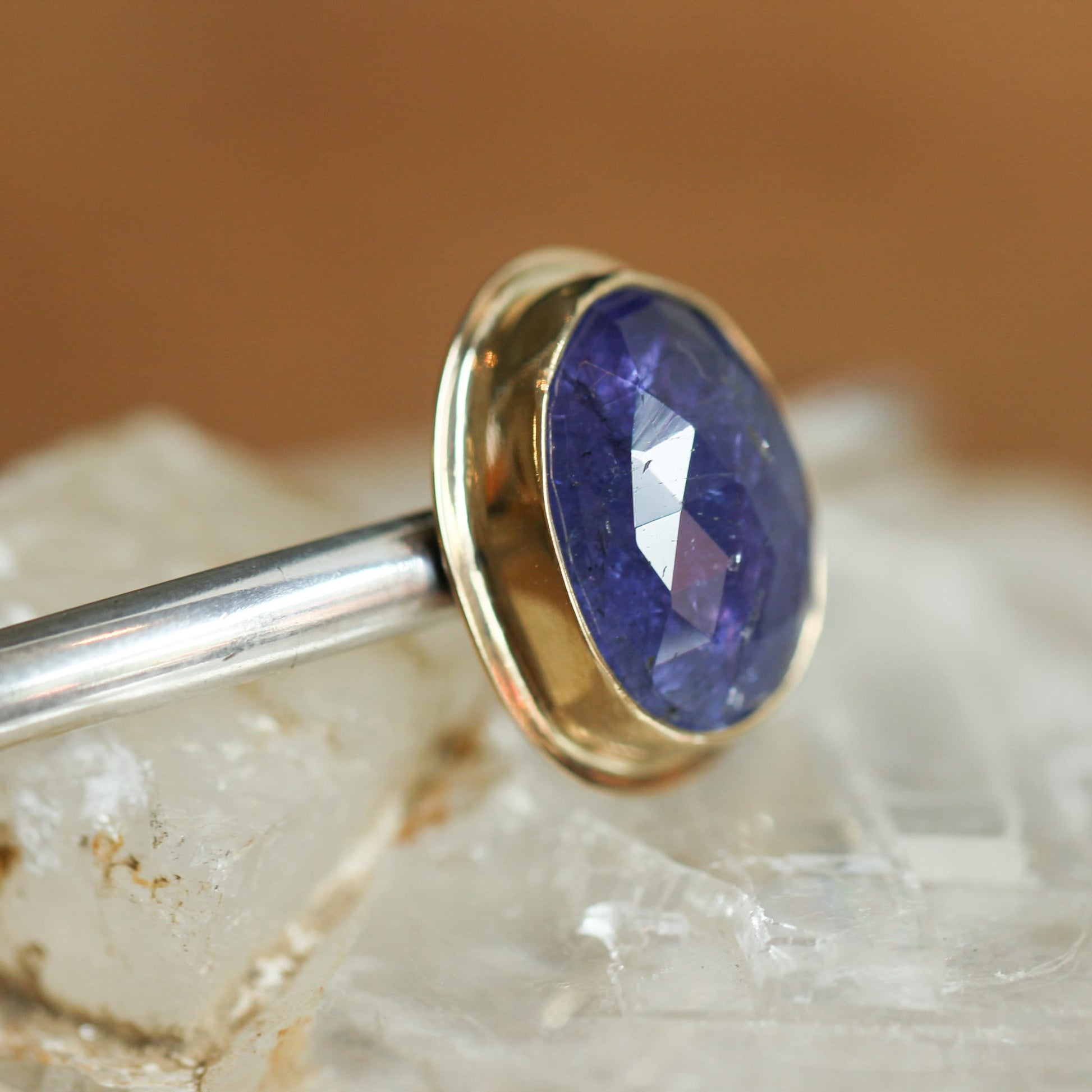 Tanzanite Cuff Bracelet – 14K Gold, Sterling Silver, Rose-Cut Gem