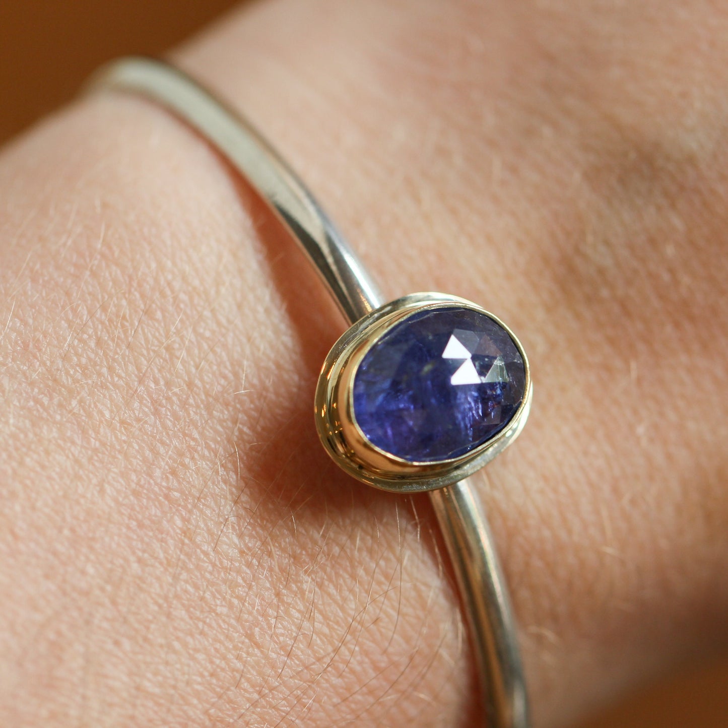 Tanzanite Cuff Bracelet – 14K Gold, Sterling Silver, Rose-Cut Gem