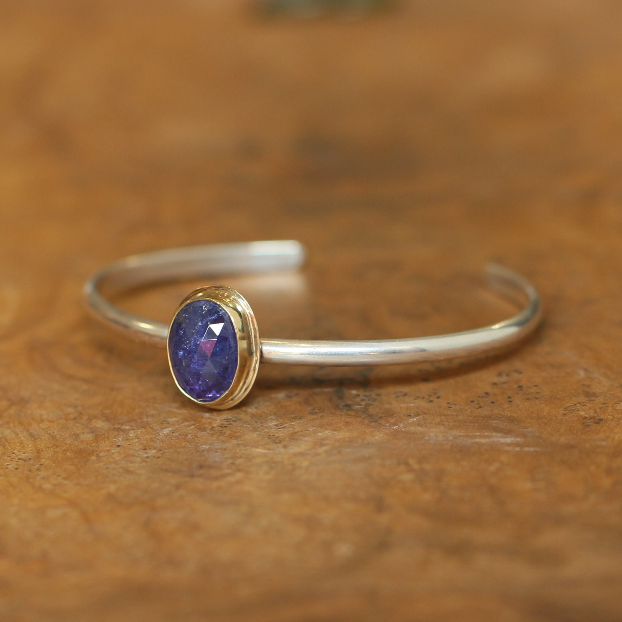 Tanzanite Bracelet - Ready to Ship - Silver and 18K Gold Tanzanite Cuff Bracelet