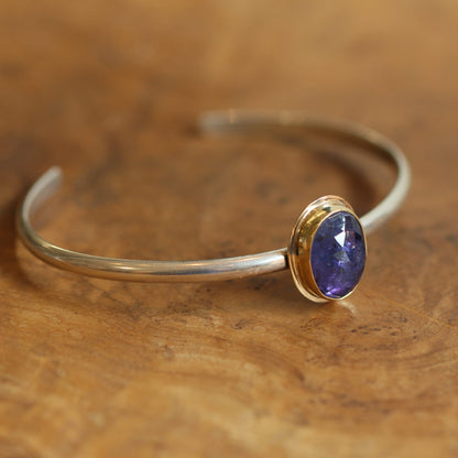 Tanzanite Cuff Bracelet – 14K Gold, Sterling Silver, Rose-Cut Gem
