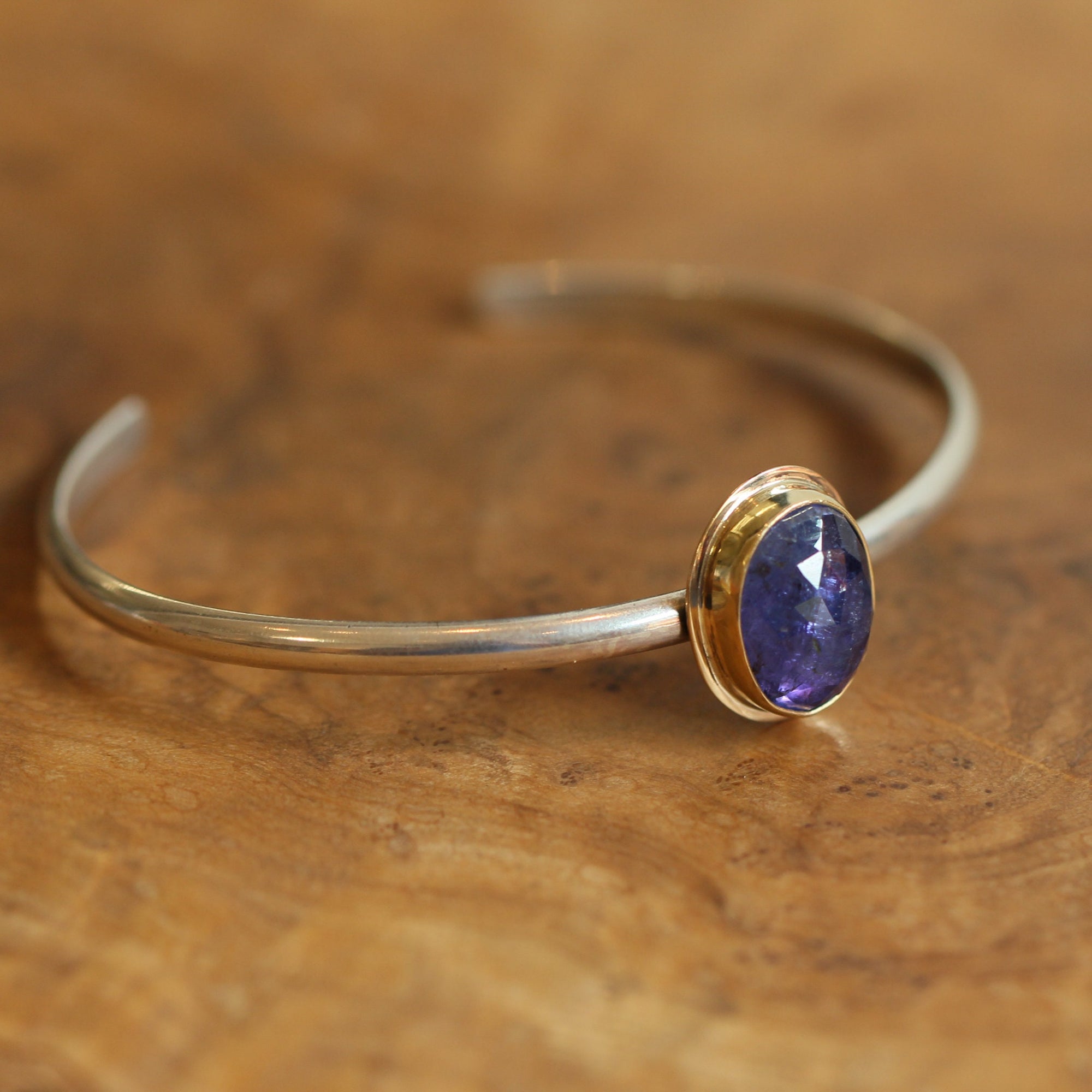 Tanzanite Bracelet - Ready to Ship - Silver and 18K Gold Tanzanite Cuff Bracelet
