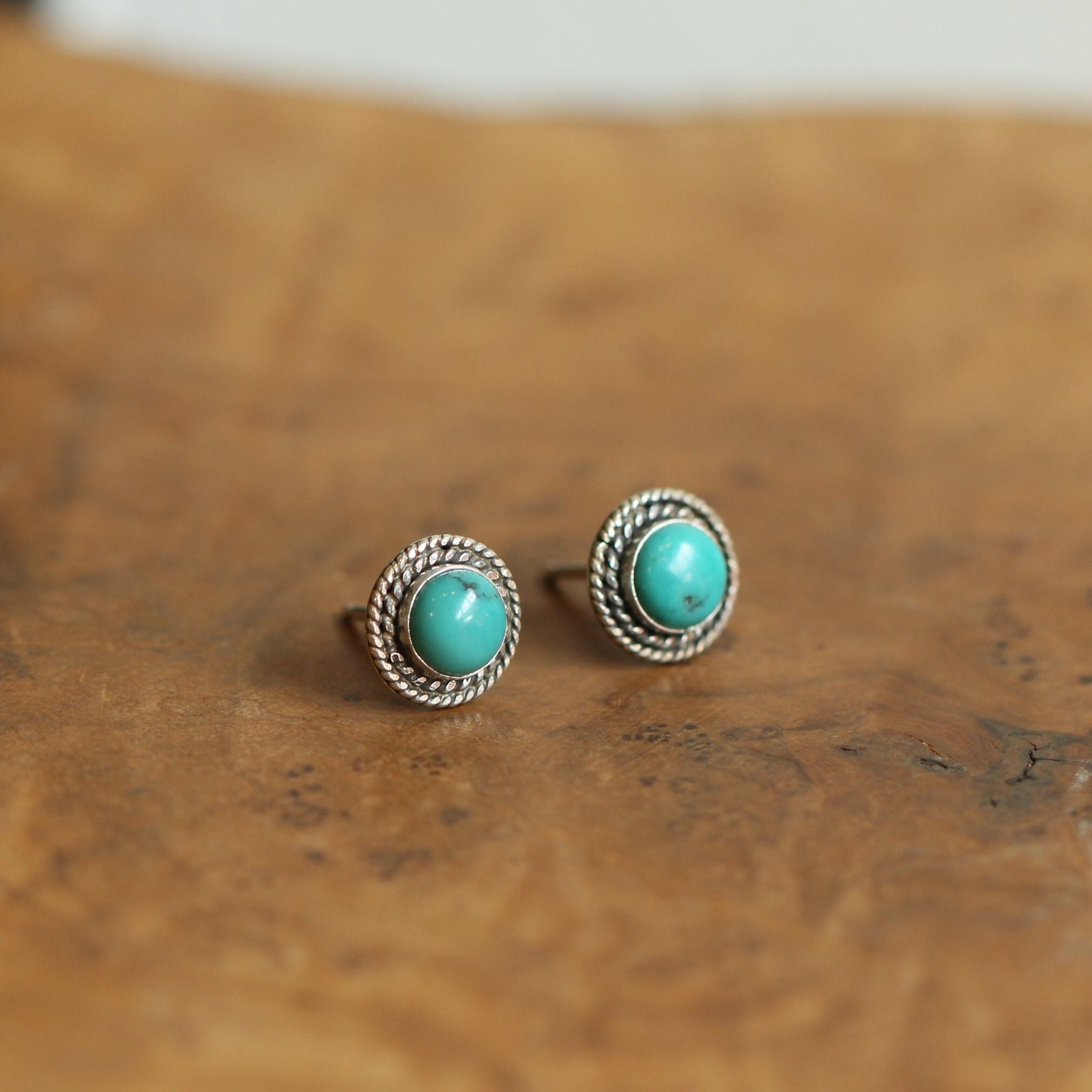 Small Western Turquoise Posts - Boho Turquoise Earrings - Turquoise Studs - Silversmith