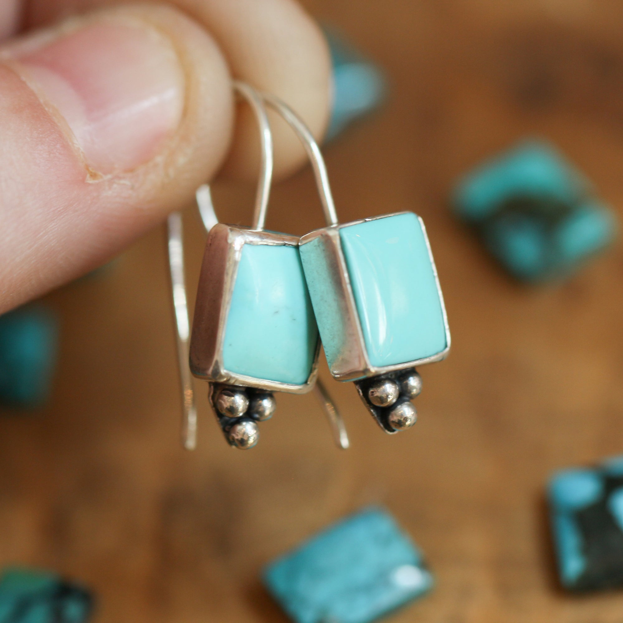 Piper Earrings - Old Stock Turquoise - Turquoise Drop Earrings - .925 Sterling Silver - Dainty Threader Earrings