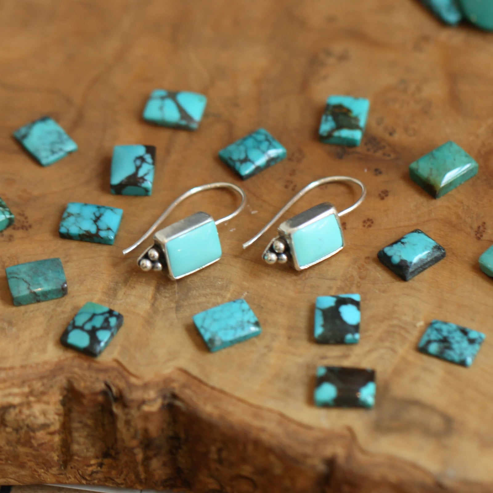 Piper Earrings - Old Stock Turquoise - Turquoise Drop Earrings - .925 Sterling Silver - Dainty Threader Earrings