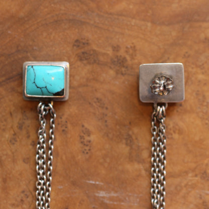 Long Turquoise Chain Earrings - .925 Sterling Silver