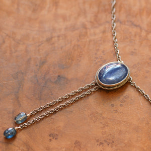 Blue Kyanite Bolo - Sterling Silver Mock Bolo - Silversmith - Kyanite Necklace