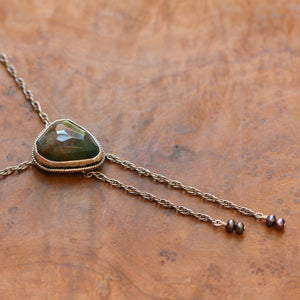 Rose Cut Moss Agate Bolo - Silversmith - Bolo Tie Necklace - Moss Agate Necklace