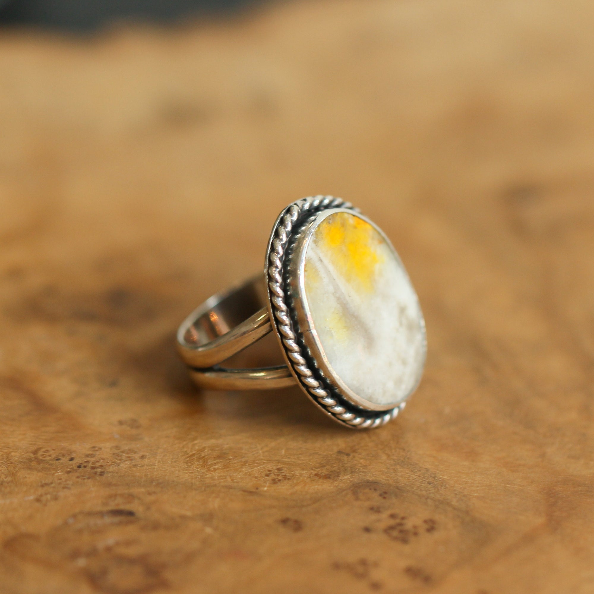 Boho Ring in Bumble Bee Jasper - Bumble Bee Jasper Ring - Silversmith Ring