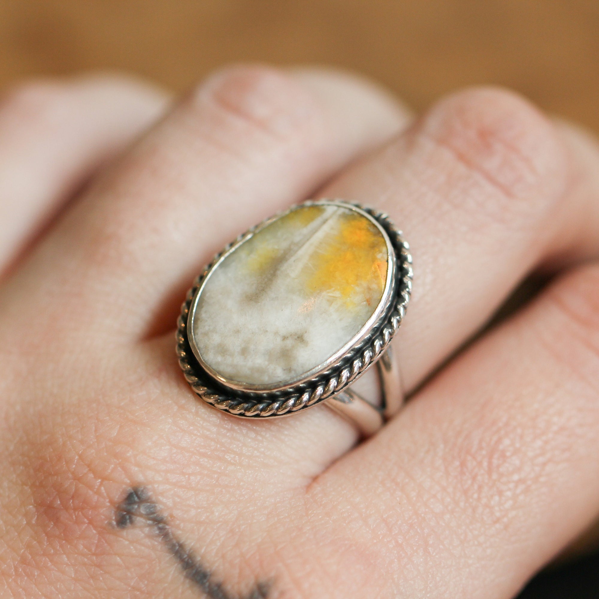 Boho Ring in Bumble Bee Jasper - Bumble Bee Jasper Ring - Silversmith Ring