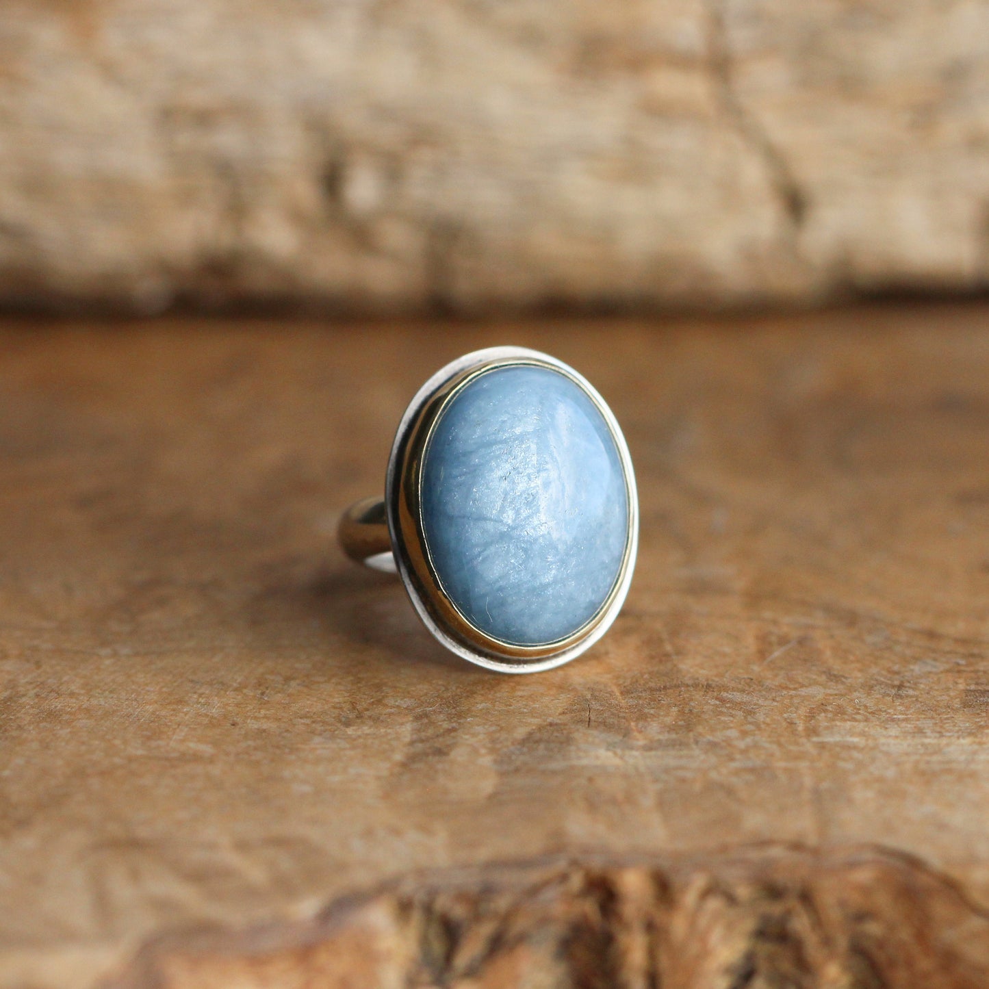 Aquamarine Gold Bezel Ring – Sterling Silver, Size 5 1/2