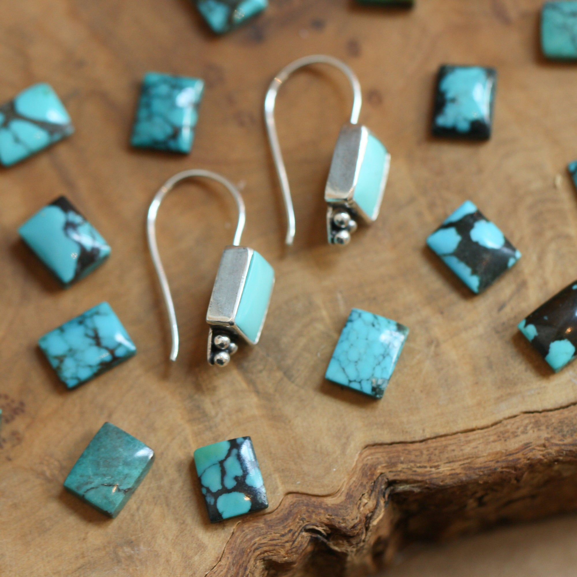 Piper Earrings - Old Stock Turquoise - Turquoise Drop Earrings - .925 Sterling Silver - Dainty Threader Earrings