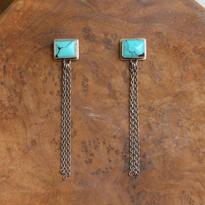 Long Turquoise Chain Earrings - .925 Sterling Silver