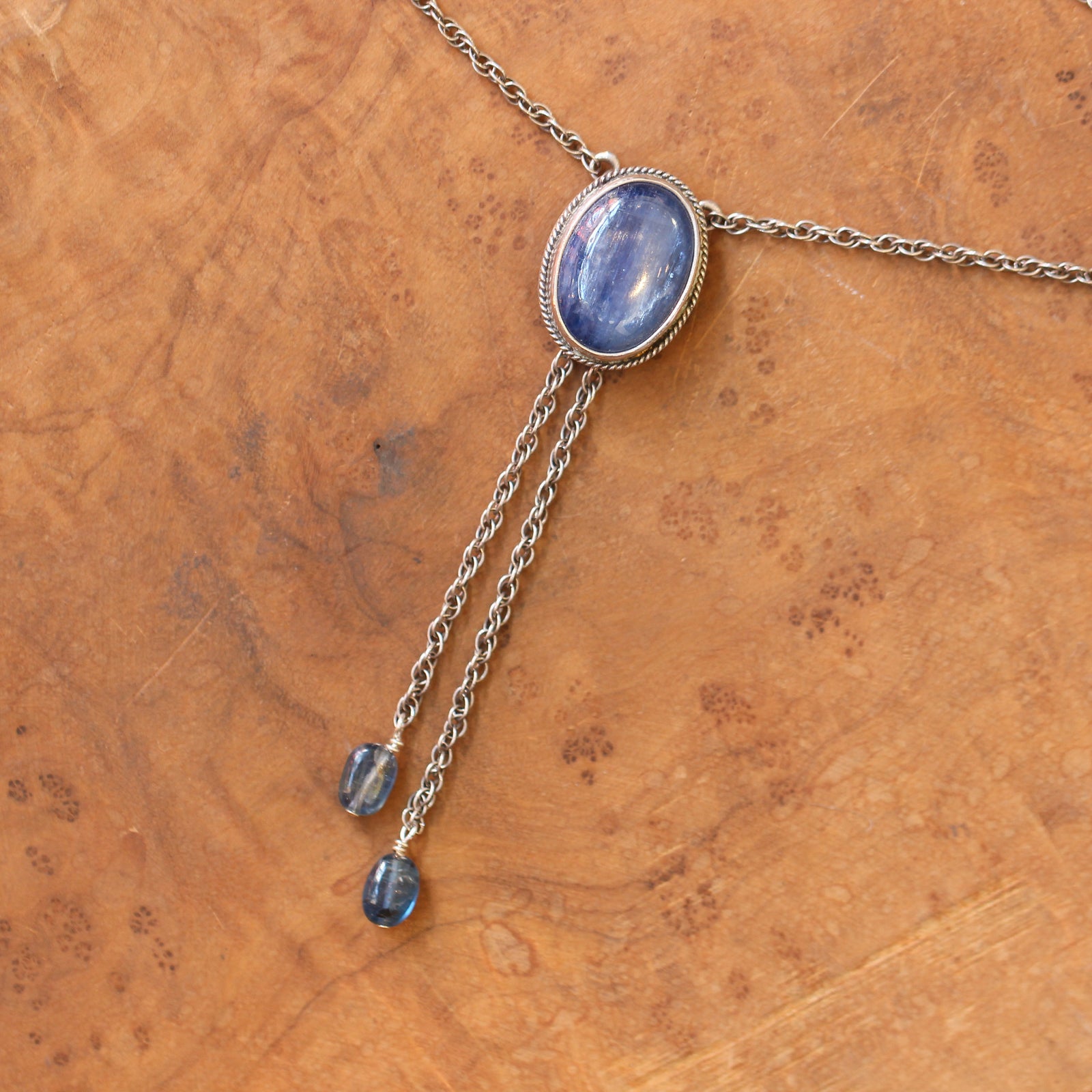 Blue Kyanite Bolo - Sterling Silver Mock Bolo - Silversmith - Kyanite Necklace