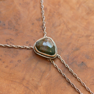 Rose Cut Moss Agate Bolo - Silversmith - Bolo Tie Necklace - Moss Agate Necklace