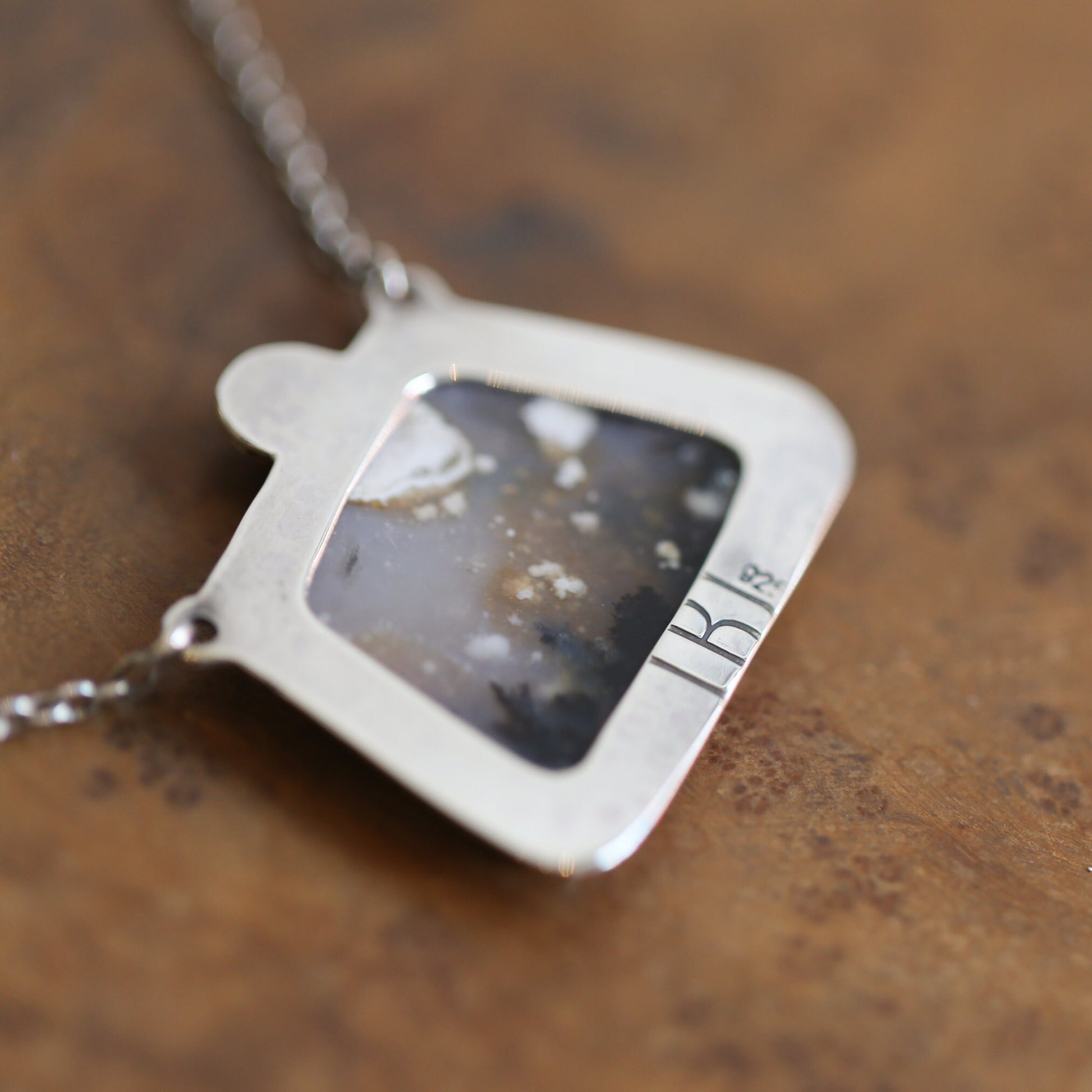 Dendritic Agate and Carnelian Necklace - .925 Sterling Silver Pendant