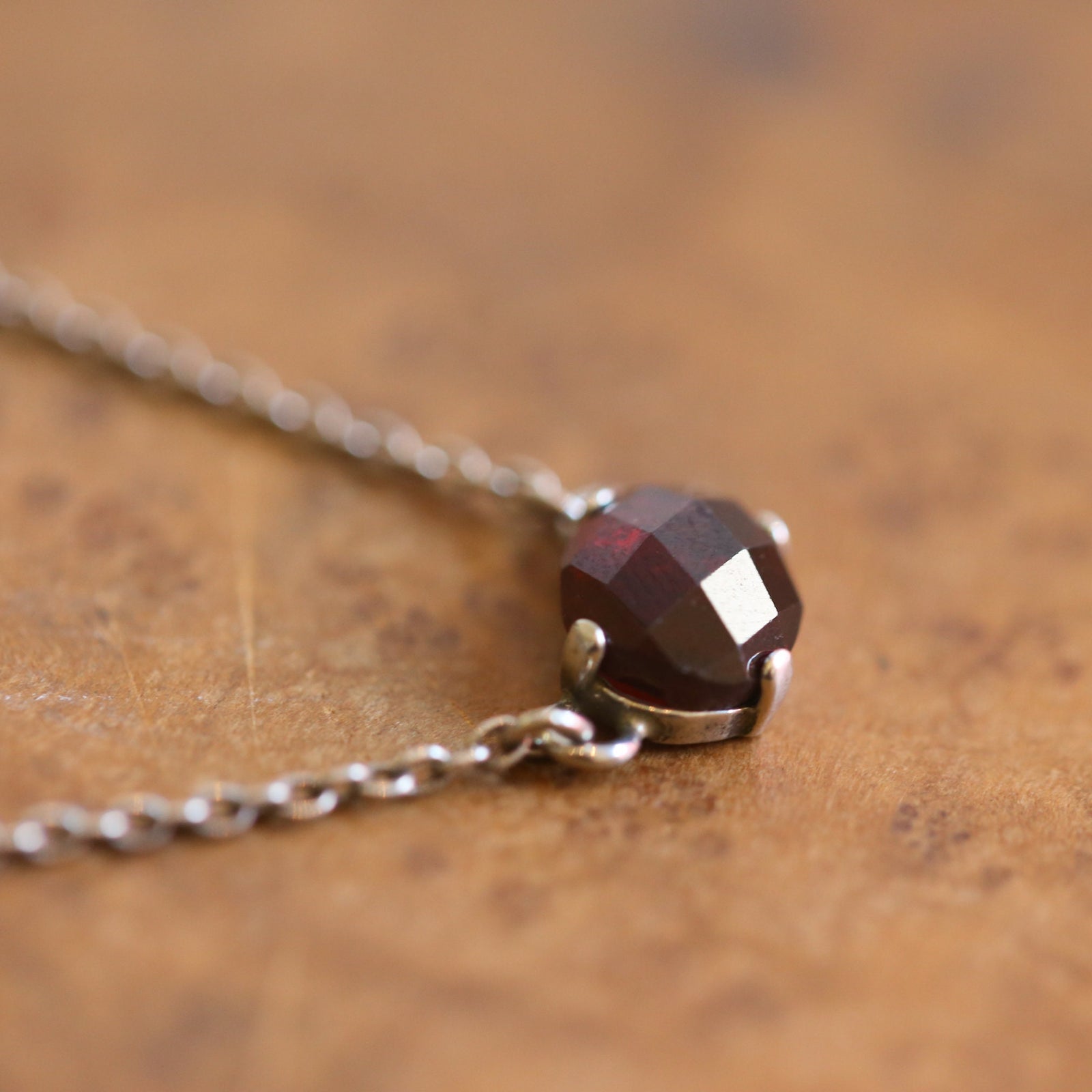 Red Garnet Pendant - Faceted Garnet Necklace - .925 Sterling Silver