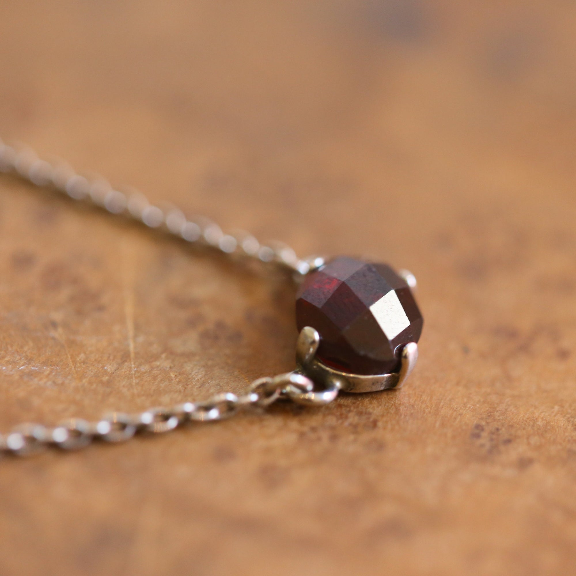 Red Garnet Pendant - Faceted Garnet Necklace - .925 Sterling Silver