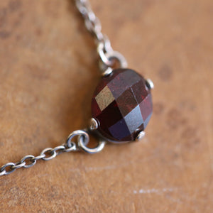 Red Garnet Pendant - Faceted Garnet Necklace - .925 Sterling Silver
