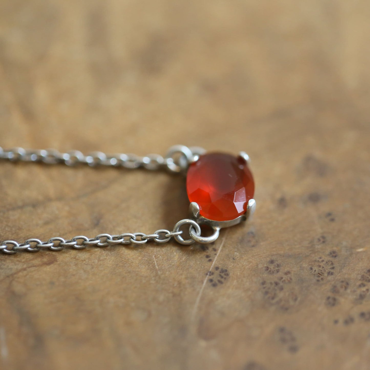 Faceted Carnelian Sterling Silver Pendant Necklace – Dainty Prong Setting