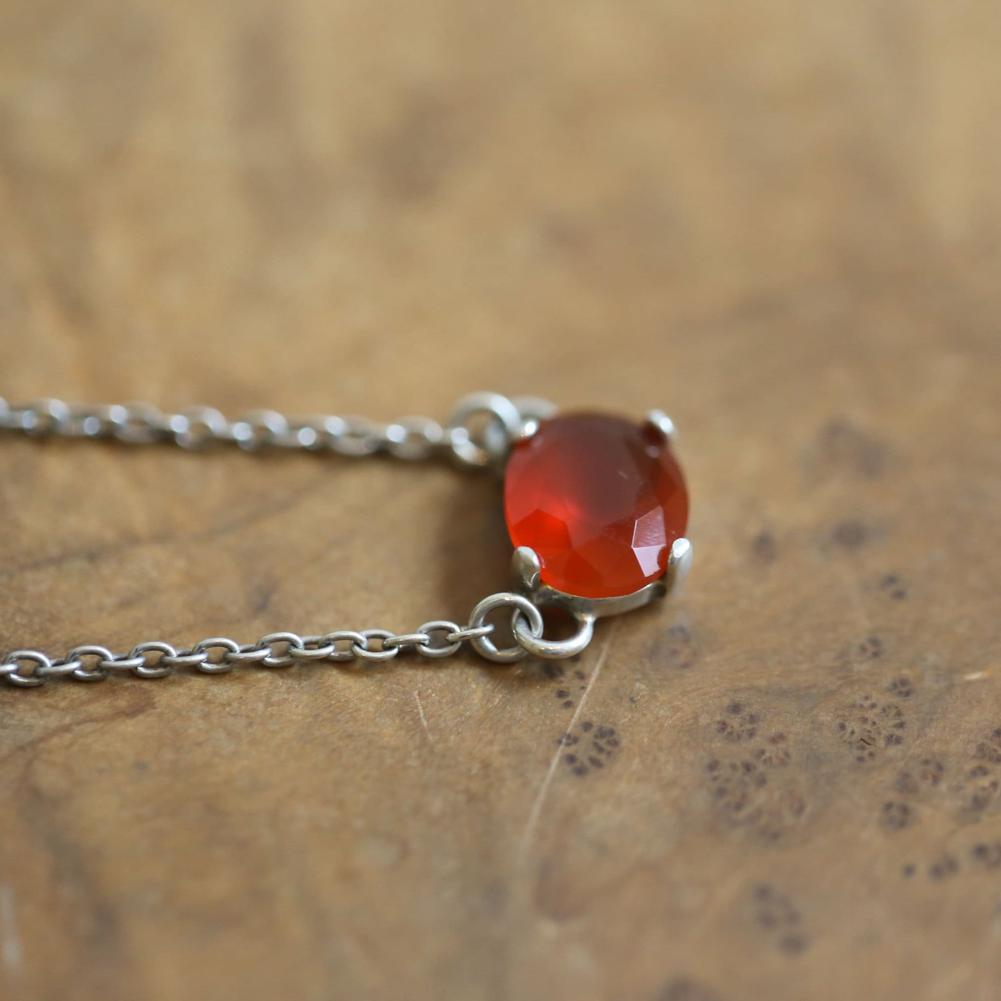 Faceted Carnelian Sterling Silver Pendant Necklace – Dainty Prong Setting