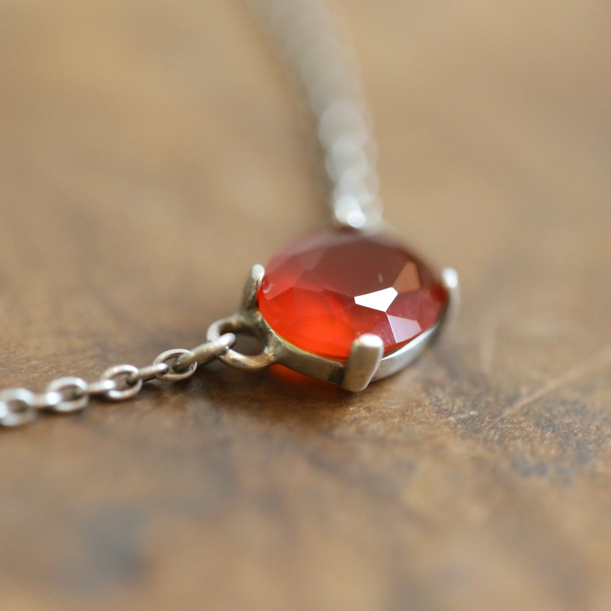 Faceted Carnelian Pendant - Dainty Carnelian Prong Pendant - Carnelian Necklace