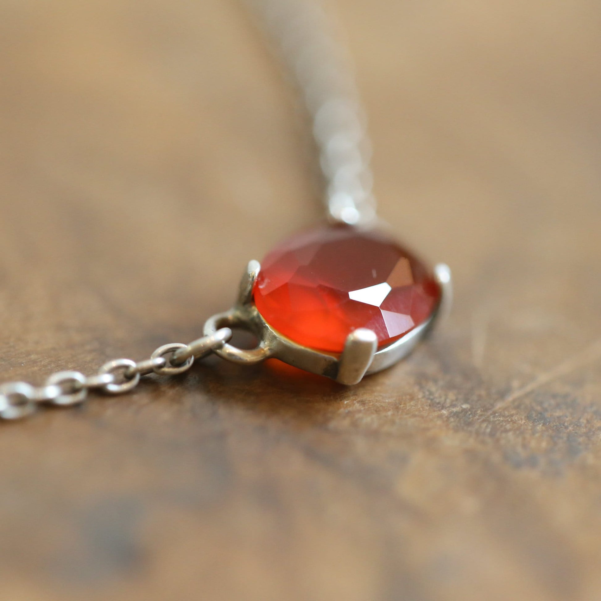 Faceted Carnelian Sterling Silver Pendant Necklace – Dainty Prong Setting