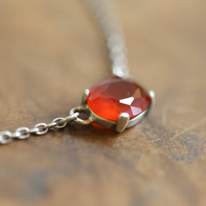 Faceted Carnelian Sterling Silver Pendant Necklace – Dainty Prong Setting