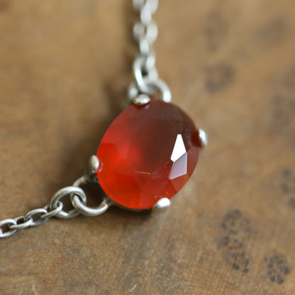 Faceted Carnelian Sterling Silver Pendant Necklace – Dainty Prong Setting