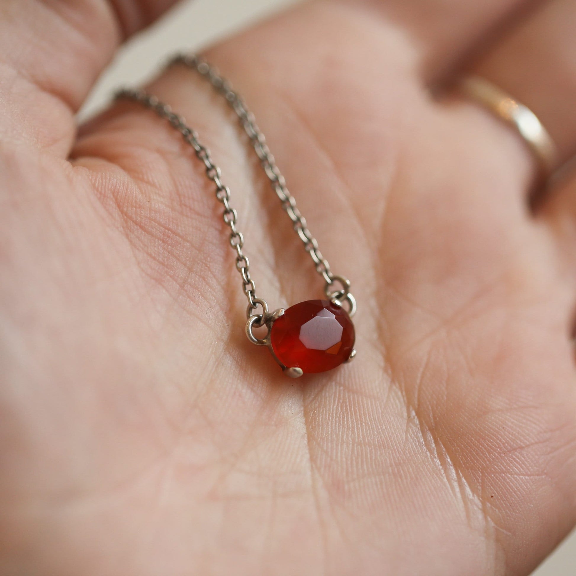 Faceted Carnelian Sterling Silver Pendant Necklace – Dainty Prong Setting