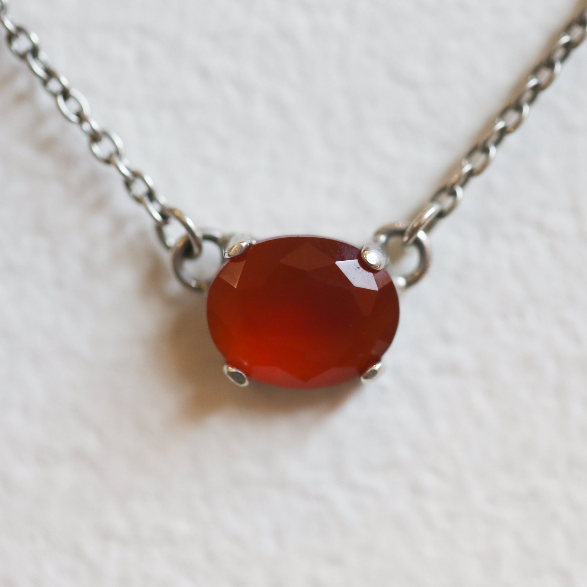 Faceted Carnelian Sterling Silver Pendant Necklace – Dainty Prong Setting
