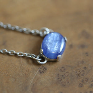 Blue Kyanite Necklace - Kyanite Prong Pendant - Sterling Silver