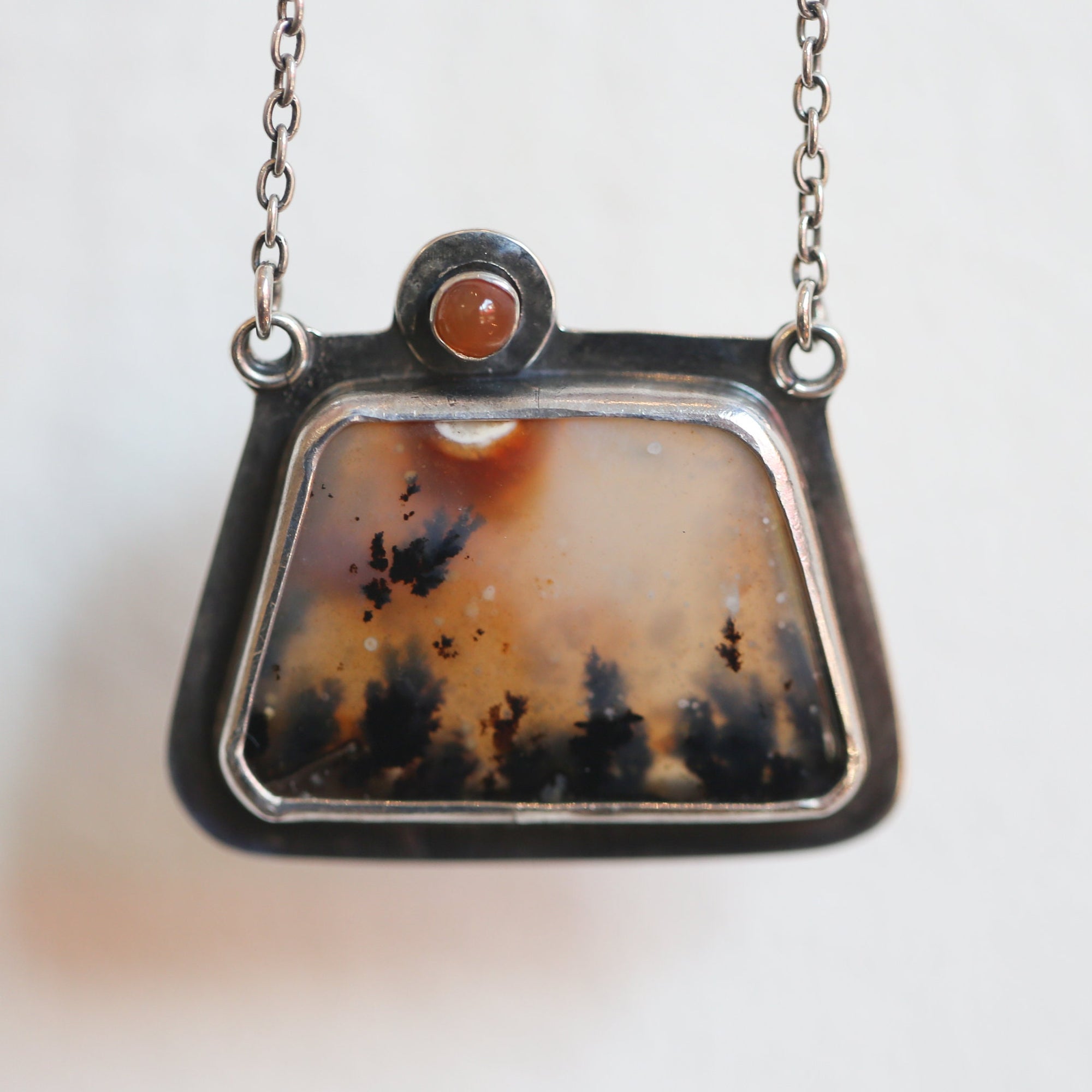 Dendritic Agate and Carnelian Necklace - Ready to Ship - .925 Sterling Silver Pendant - Dendritic Agate Pendant