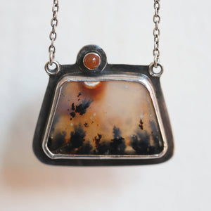 Dendritic Agate and Carnelian Necklace - Ready to Ship - .925 Sterling Silver Pendant - Dendritic Agate Pendant