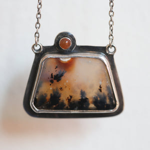 Dendritic Agate and Carnelian Necklace - Ready to Ship - .925 Sterling Silver Pendant - Dendritic Agate Pendant