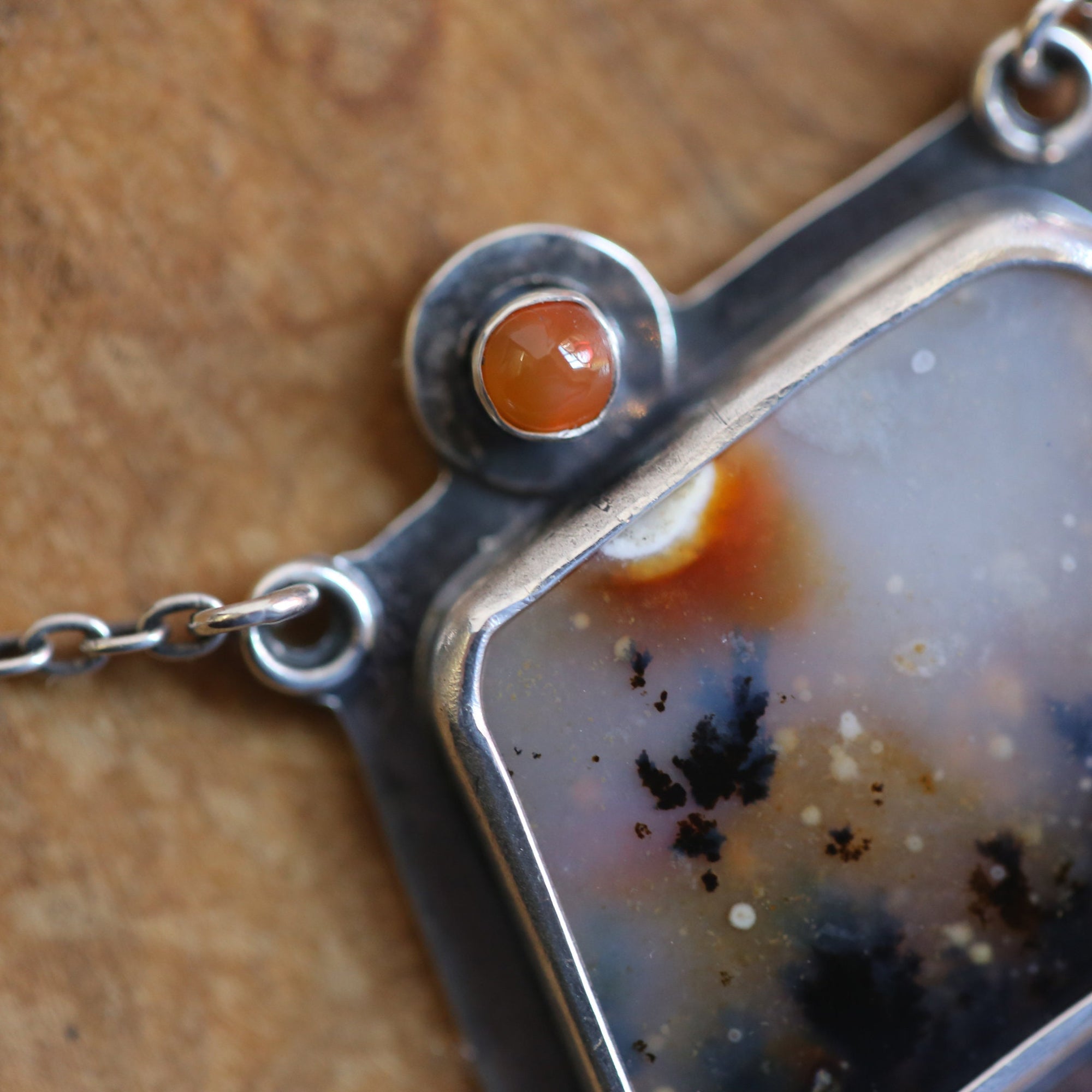 Dendritic Agate and Carnelian Necklace - Ready to Ship - .925 Sterling Silver Pendant - Dendritic Agate Pendant