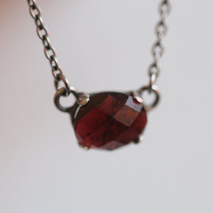 Red Garnet Pendant - Faceted Garnet Necklace - .925 Sterling Silver