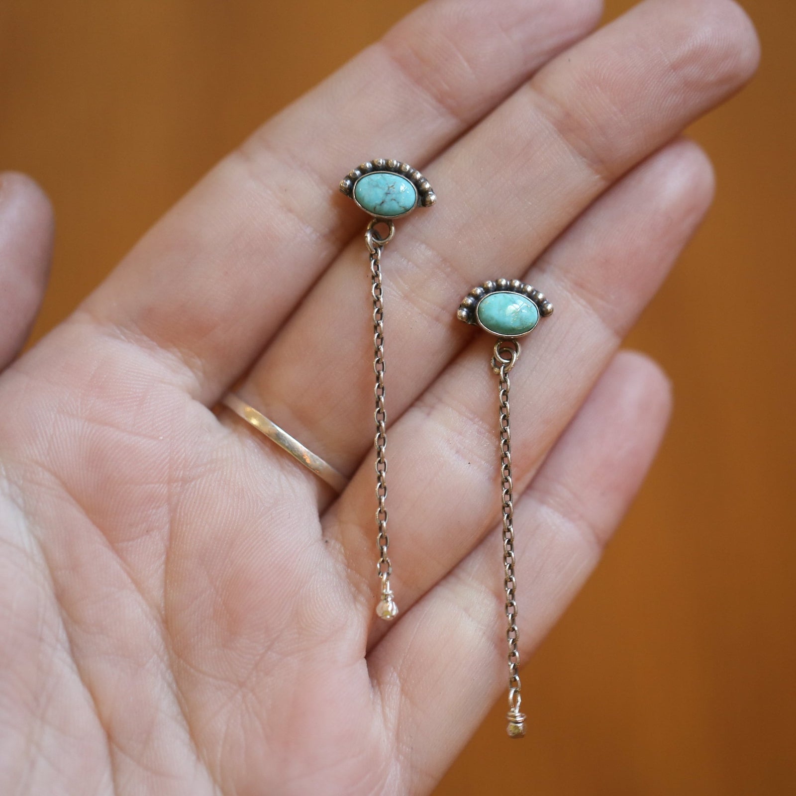 Turquoise Chain Earrings - Bright Eyes Earrings - .925 Sterling Silver