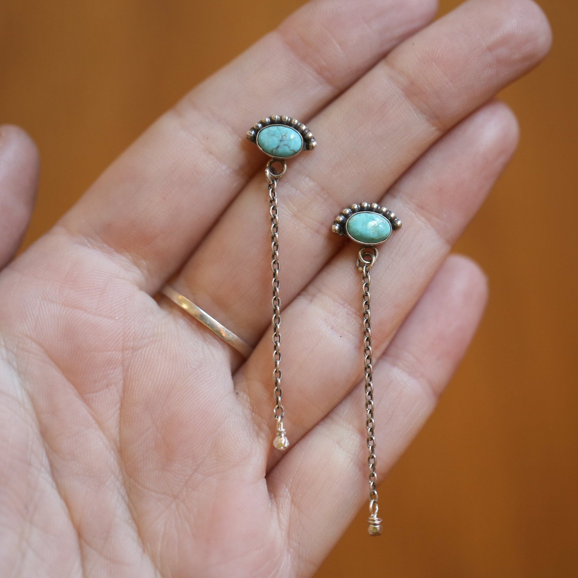 Turquoise Chain Earrings - Bright Eyes Earrings - .925 Sterling Silver