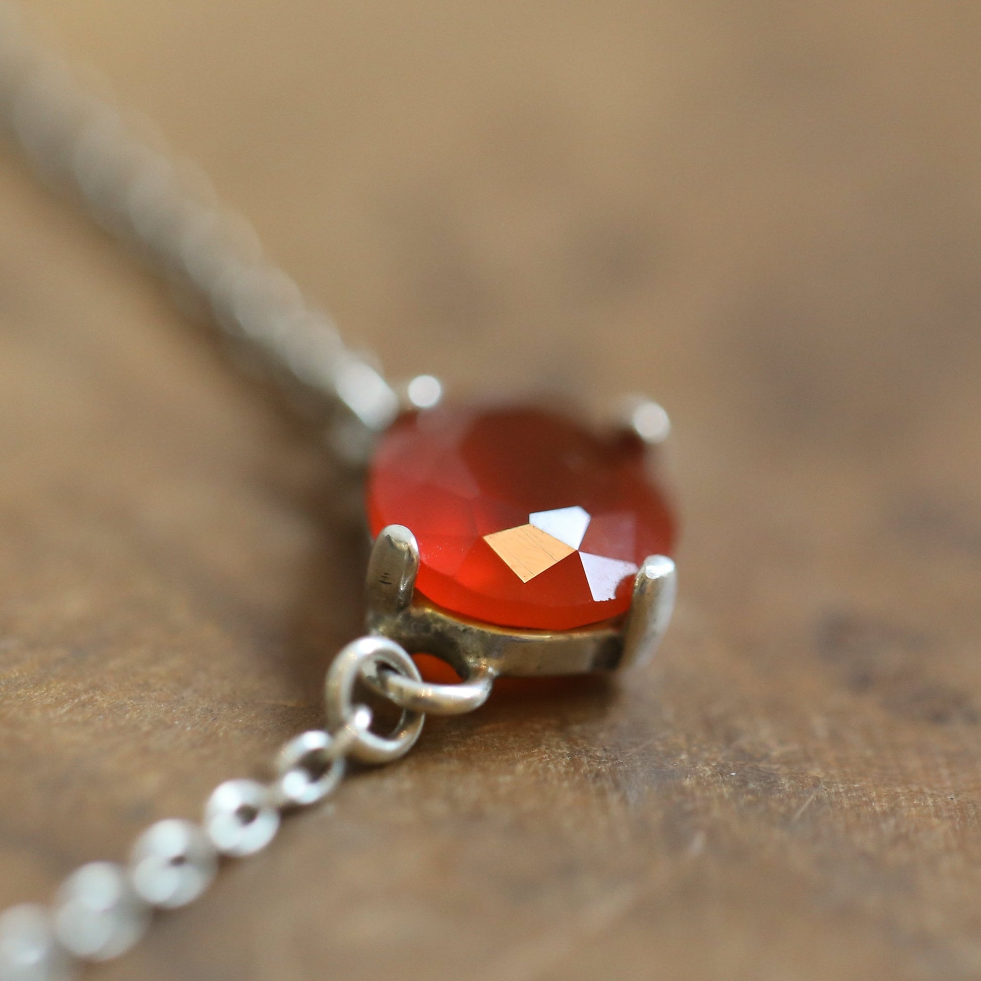Faceted Carnelian Sterling Silver Pendant Necklace – Dainty Prong Setting