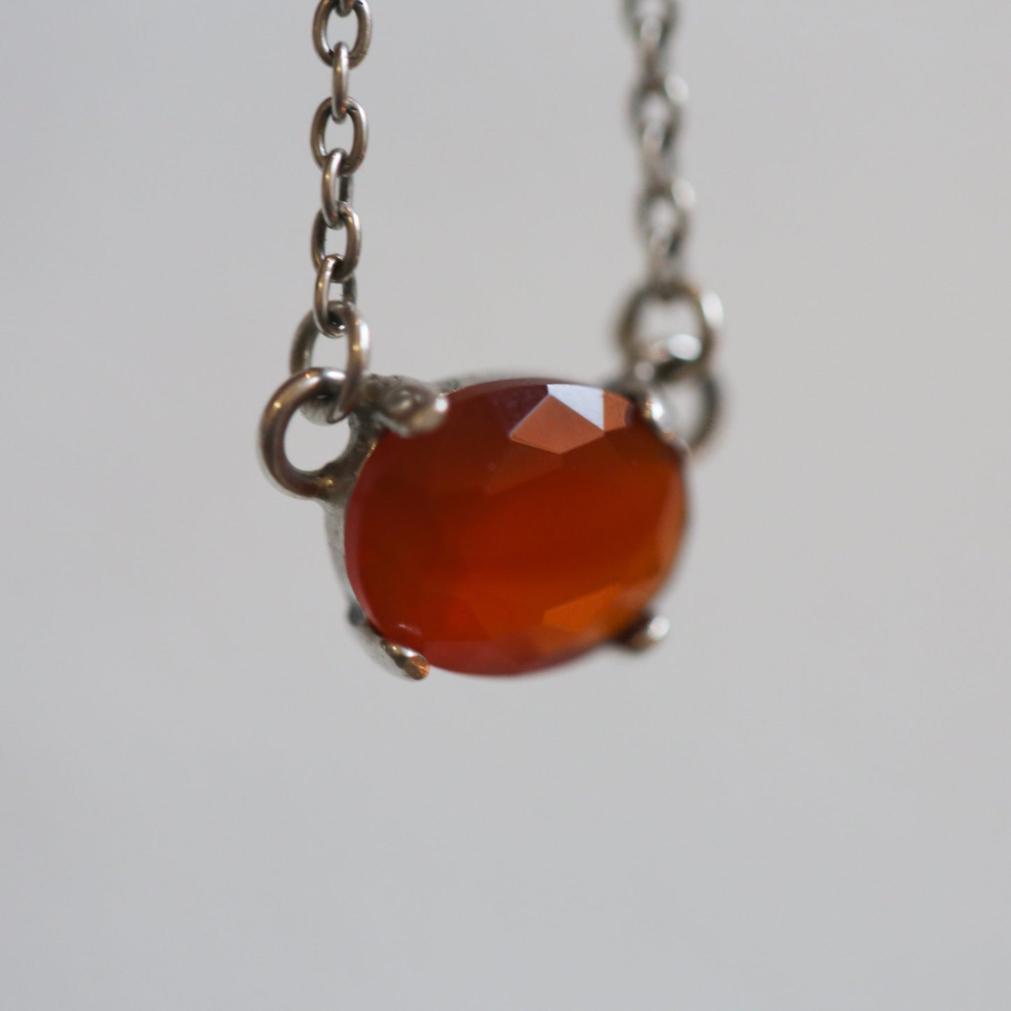 Faceted Carnelian Sterling Silver Pendant Necklace – Dainty Prong Setting