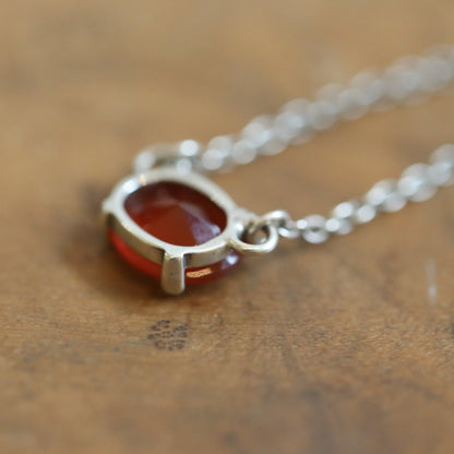 Faceted Carnelian Sterling Silver Pendant Necklace – Dainty Prong Setting