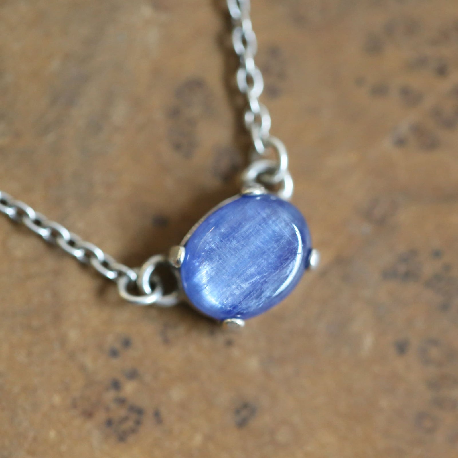 Blue Kyanite Necklace - Kyanite Prong Pendant - Sterling Silver