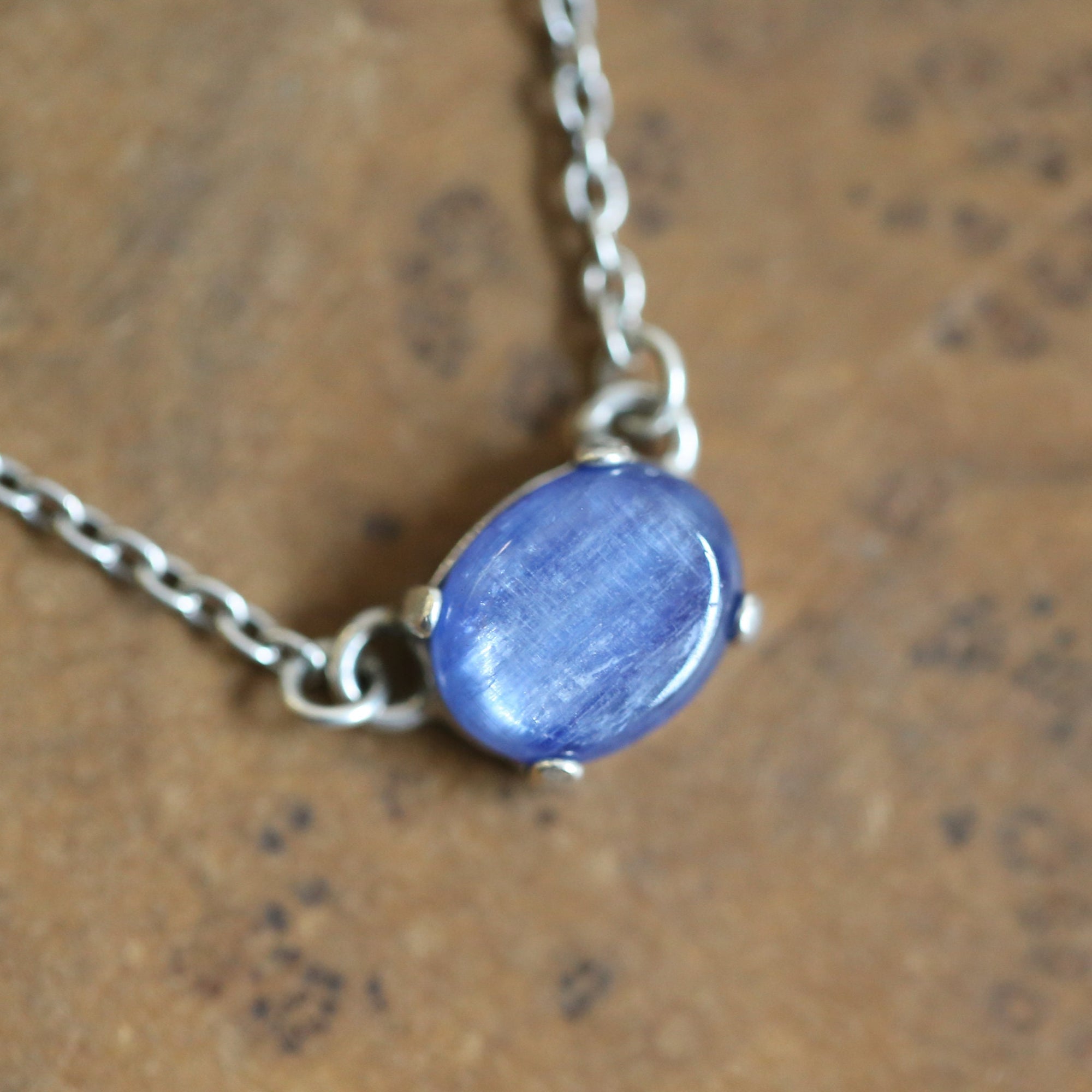 Blue Kyanite Necklace - Kyanite Prong Pendant - Sterling Silver