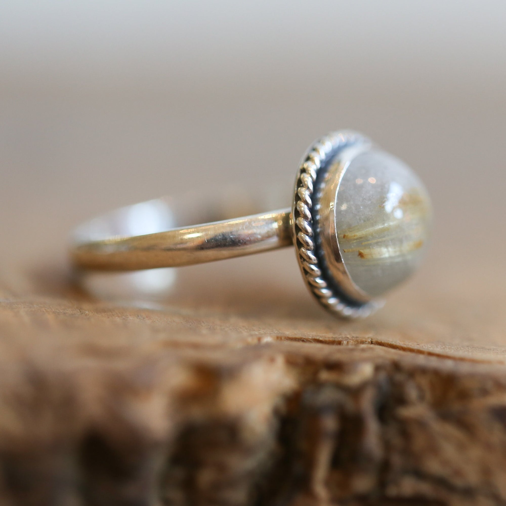 Golden Rutilated Quartz Ring - Silversmith Ring - Choose Your Own Stone - Gallery Wire Ring