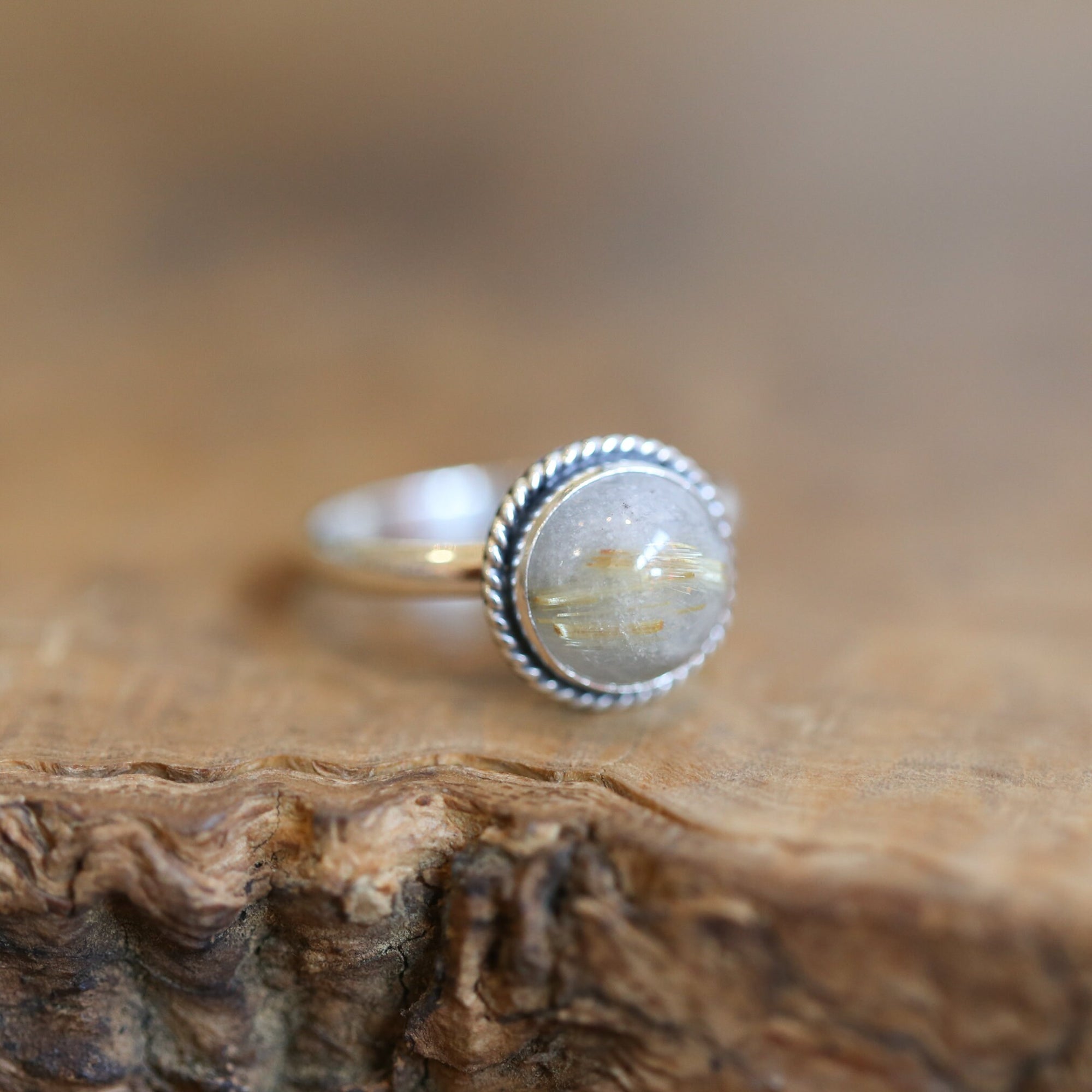 Golden Rutilated Quartz Ring - Silversmith Ring - Choose Your Own Stone - Gallery Wire Ring