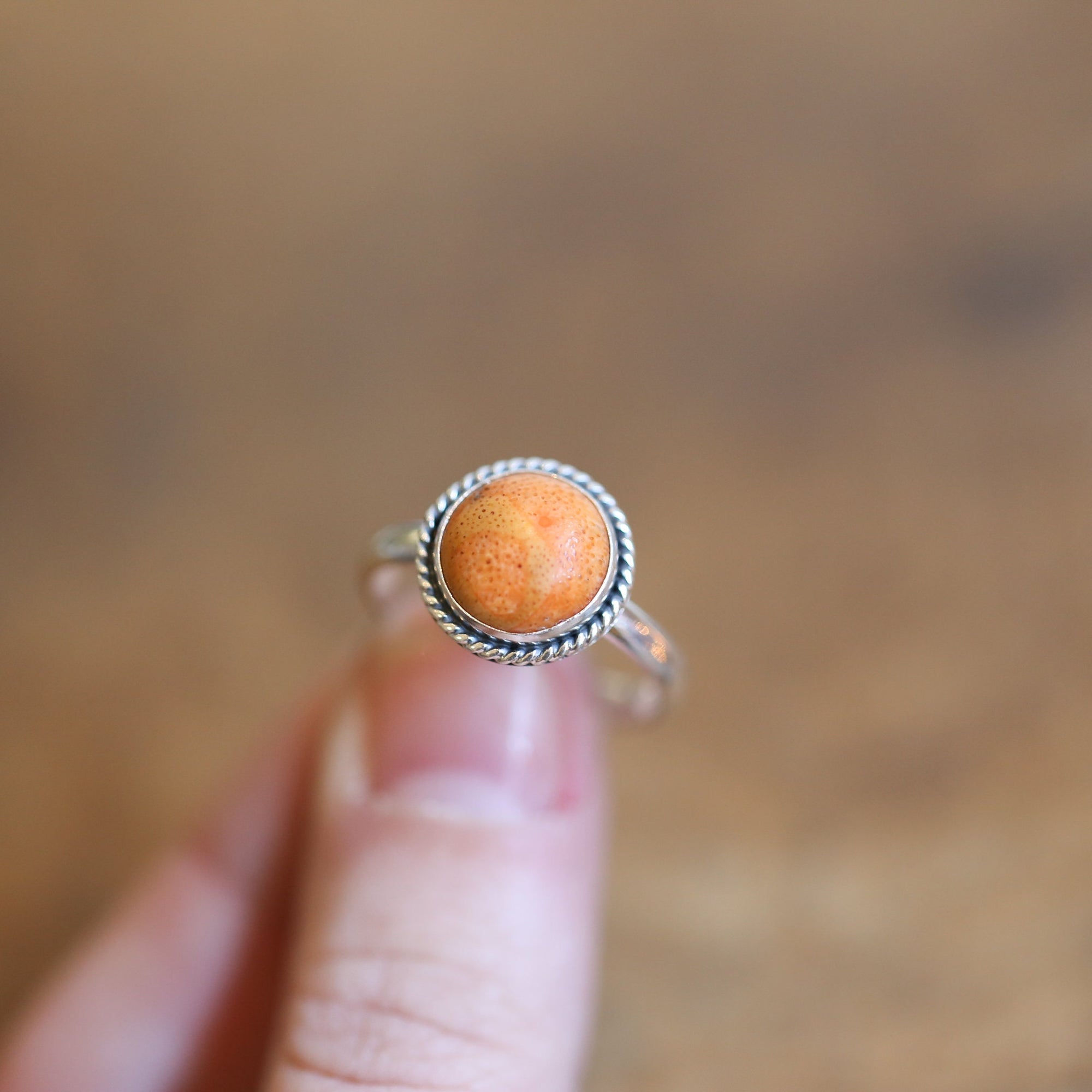 Red Sponge Coral Ring - Western Red Coral - Sterling Silver